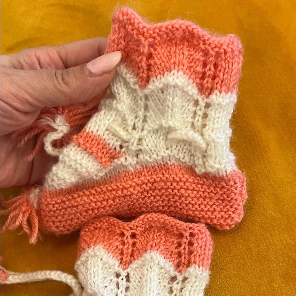Charming Coral and Cream Baby Mittens
